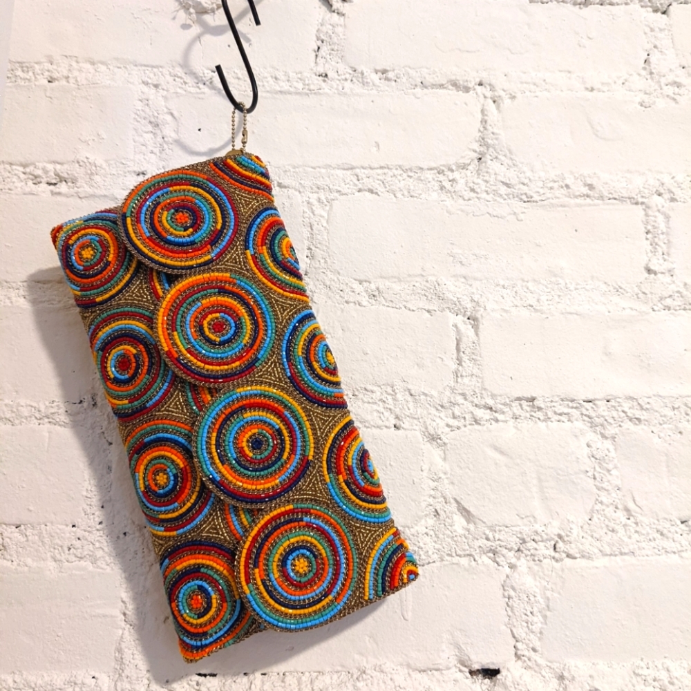 Embellished multicolored clutch